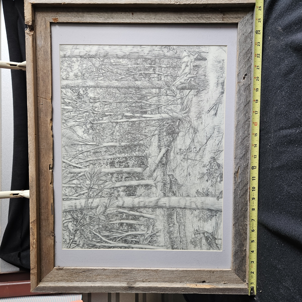 Rustic Wooden Framed Pencil Sketch By Wendell G Williamson.